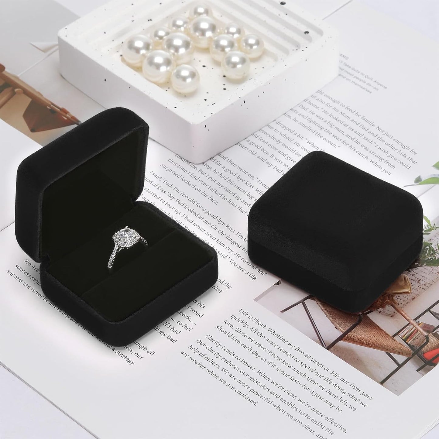 2 Pzas Caja Anillos Terciopelo Metálico para Mujeres y Niñas