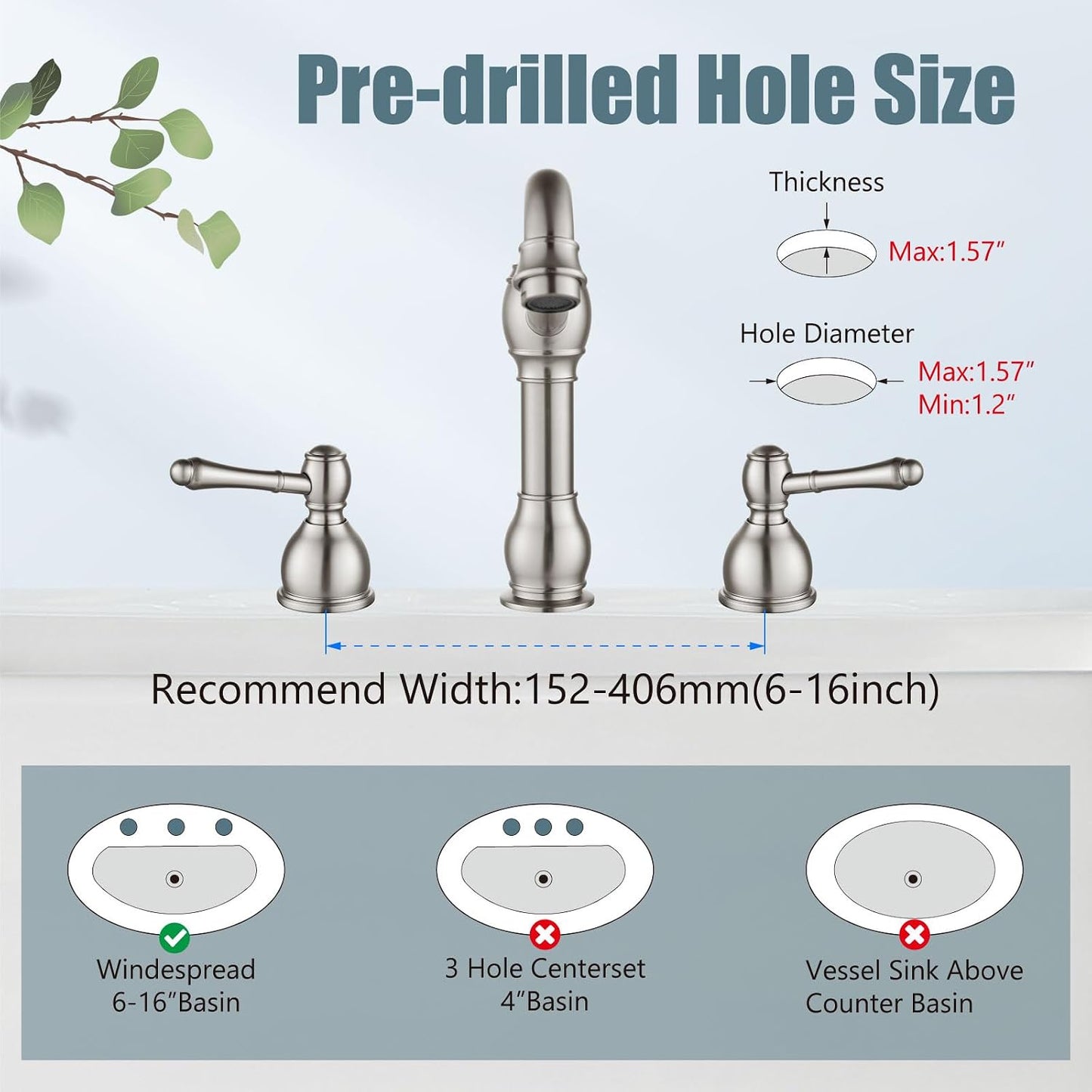 Grifo lavabo baño 8pulg 3 agujeros níquel cepillado