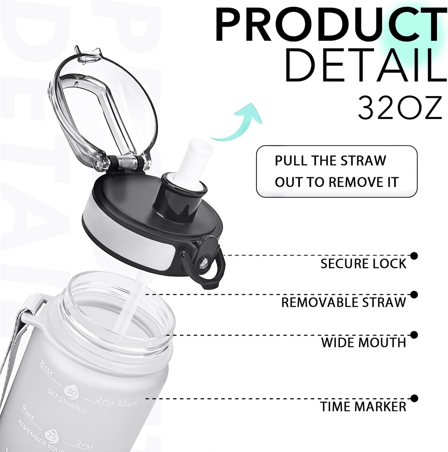 Botella agua 32oz sin BPA con correa a prueba de fugas
