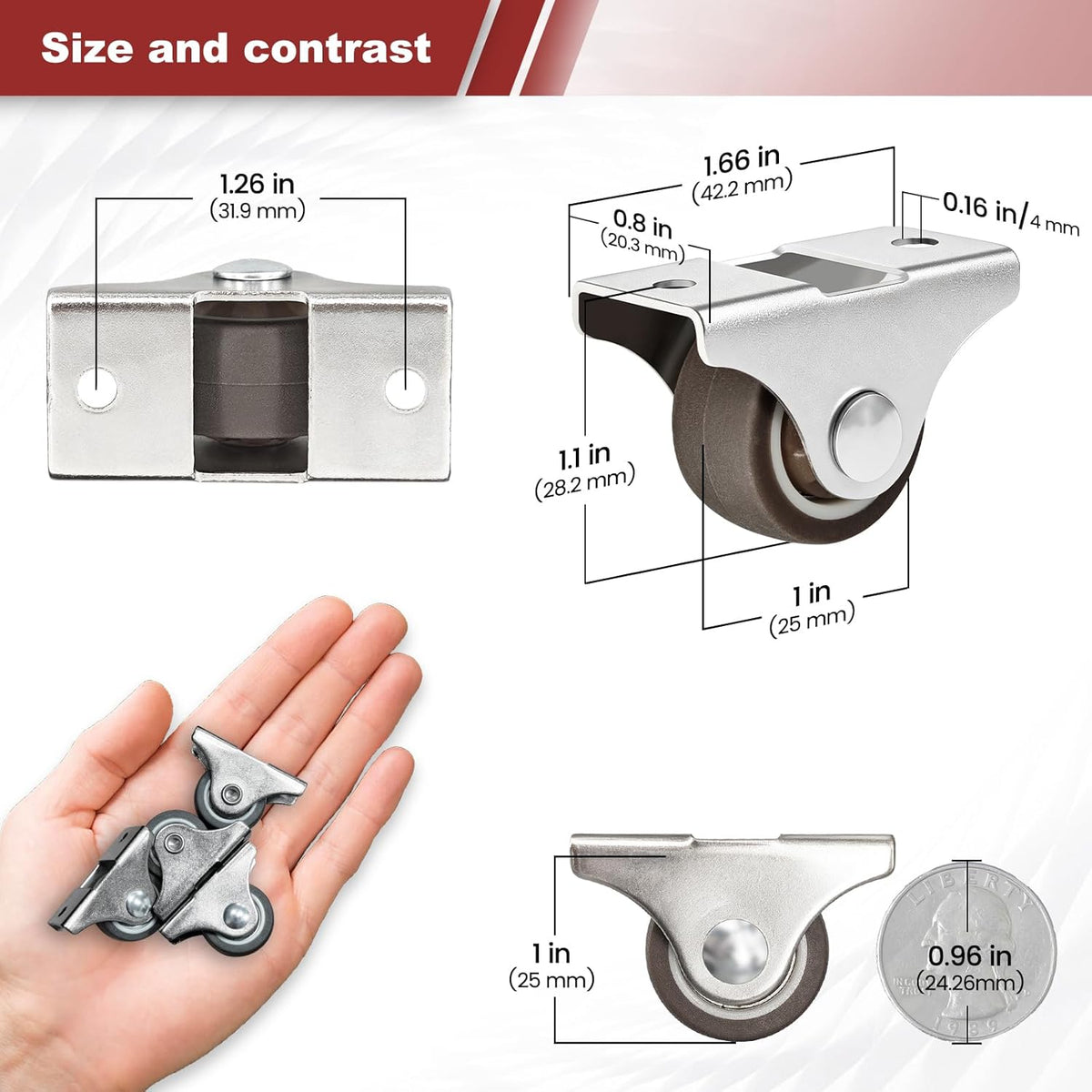 Ruedas goma para cajones fijos 1pulg set4 carga130lb