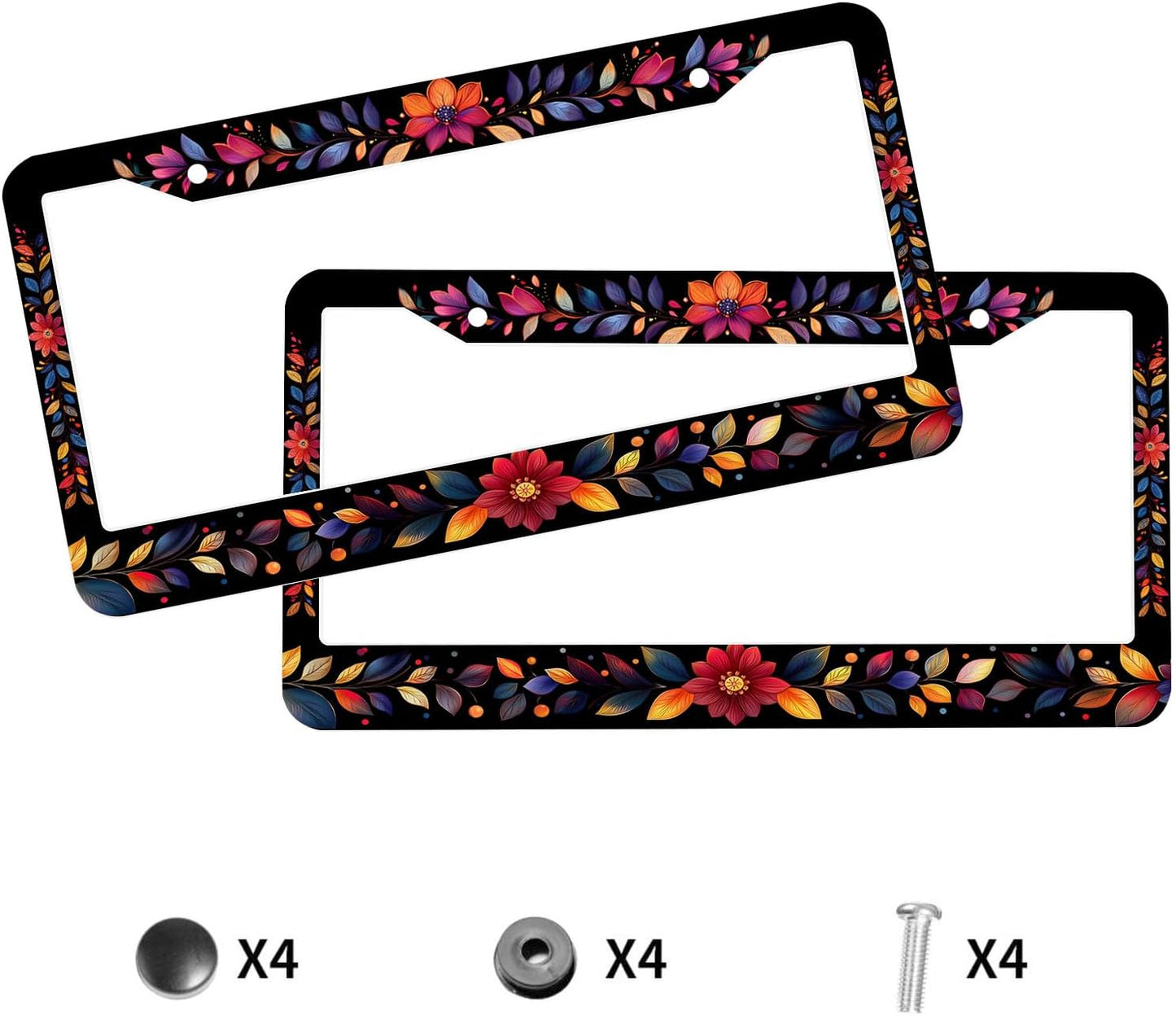 Marco matrícula acero inox flores coloridas personalizable