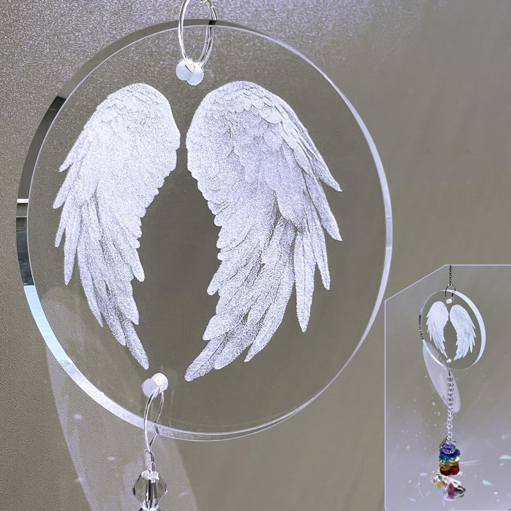 Atrapasoles de cristal con alas de ángel para duelo