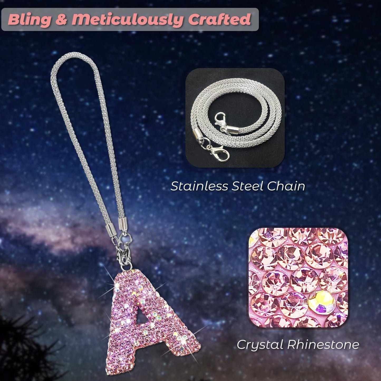 Accesorios coche rosa con dije y espejo arcoíris