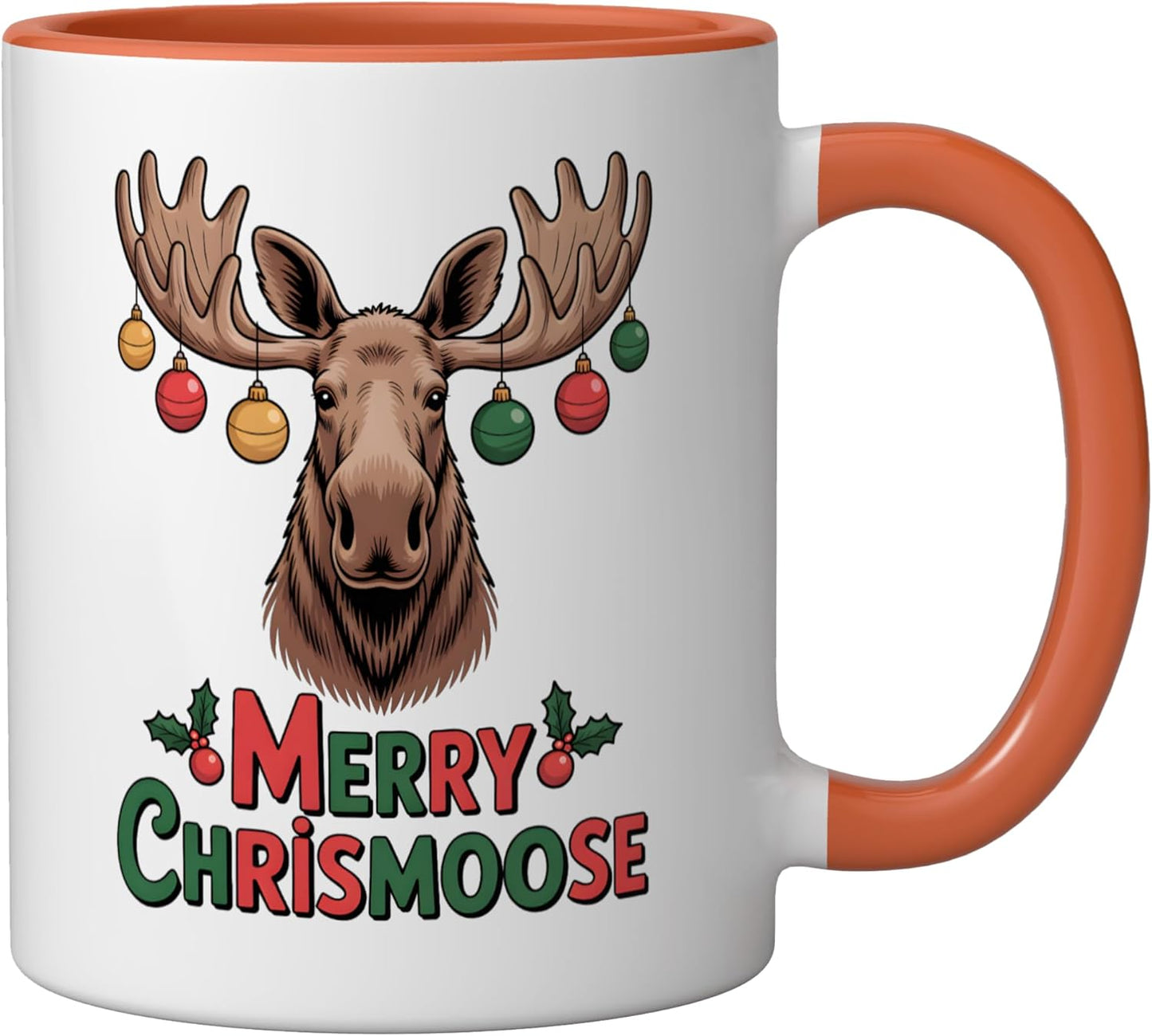 Taza Cerámica Navidad Con Cabeza de Alce Naranja/Blanco