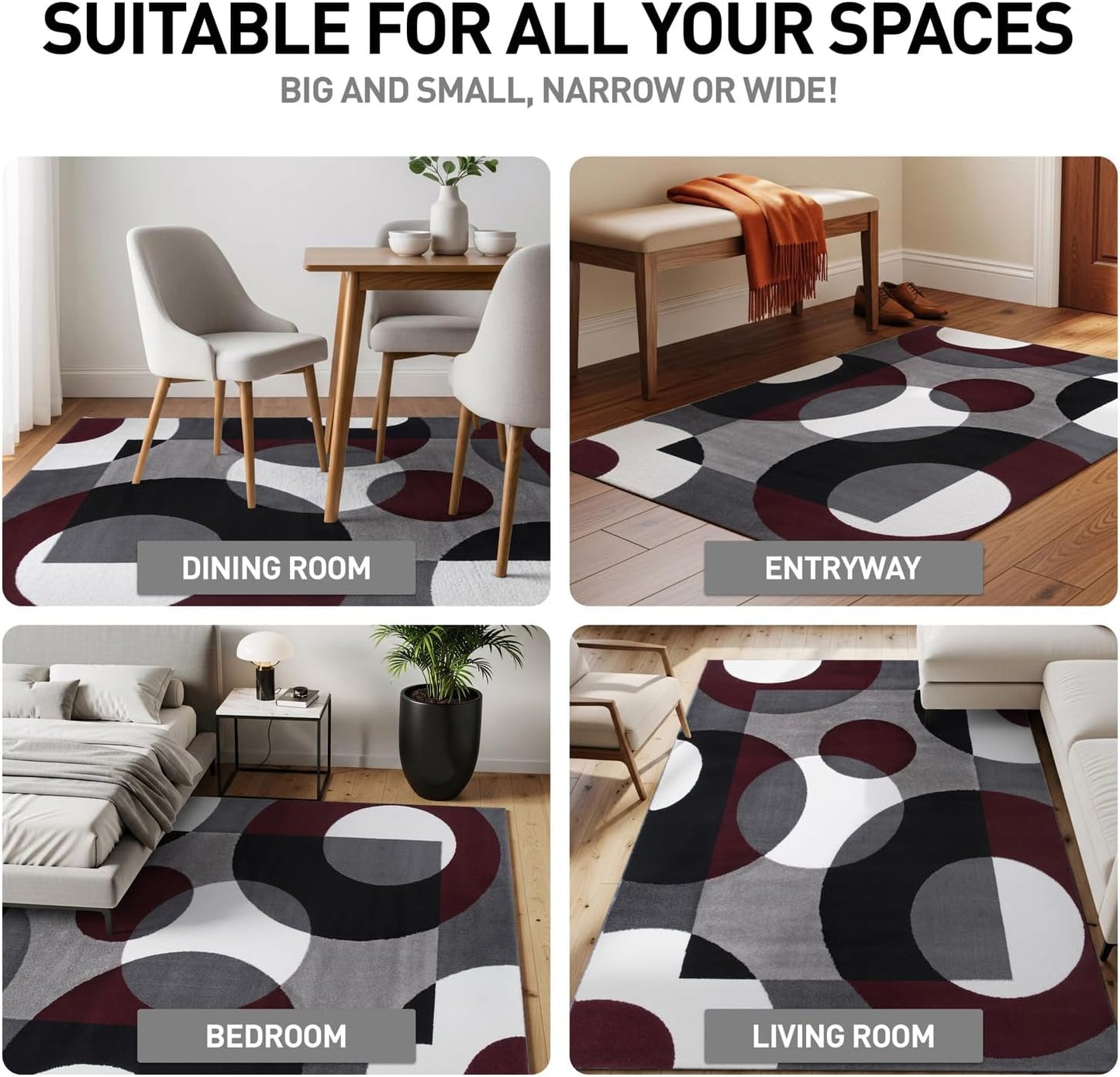 Alfombra moderna burdeos 2x3ft para oficina sala dormitorio
