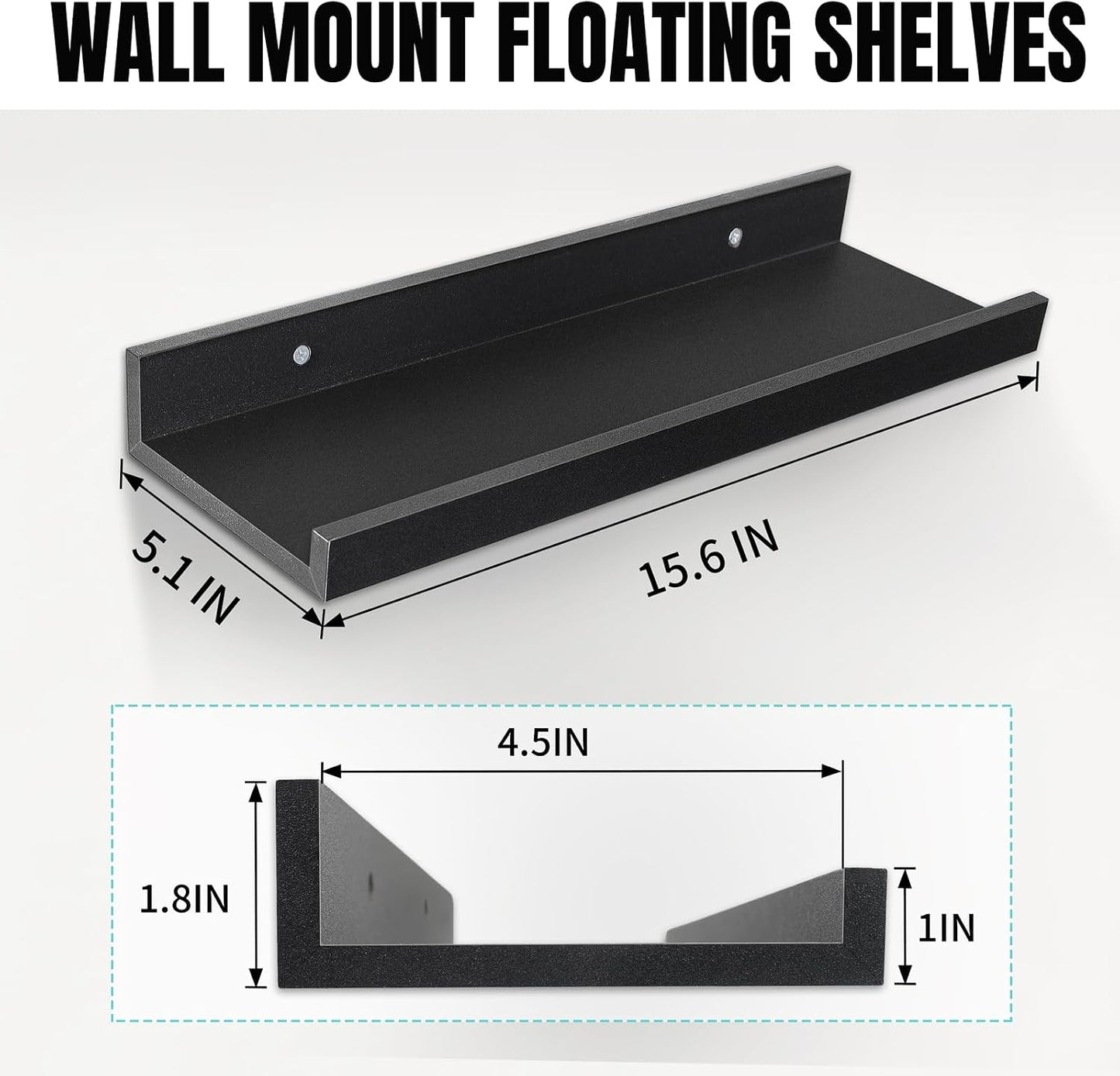 4 Pzas Estantes Flotantes Pared 15.6" Negro