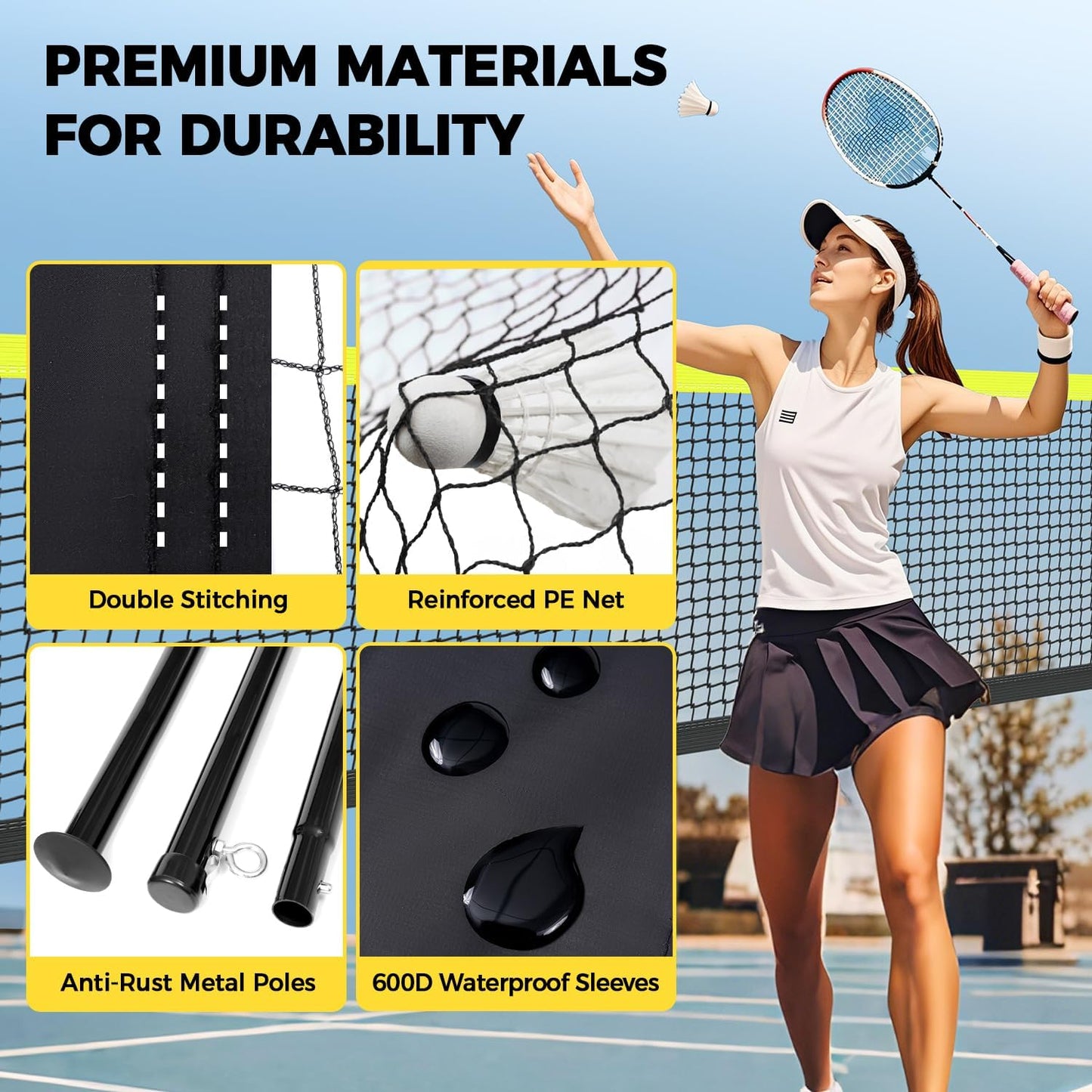 Set red bádminton exterior 20x5ft 4 raquetas 3 volantes