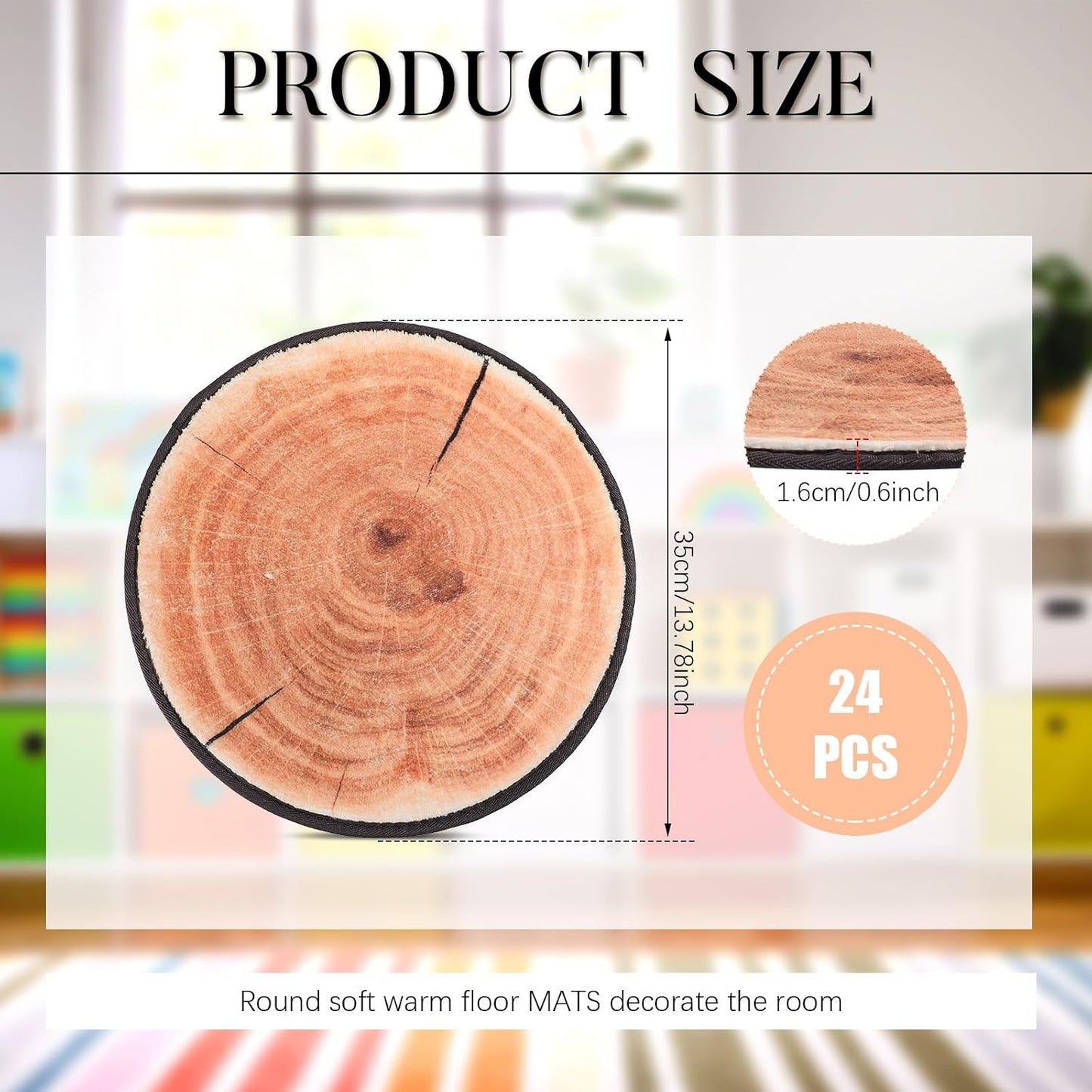 24 Tapetes Circulares 13.78pulg Madera Suave Preescolar