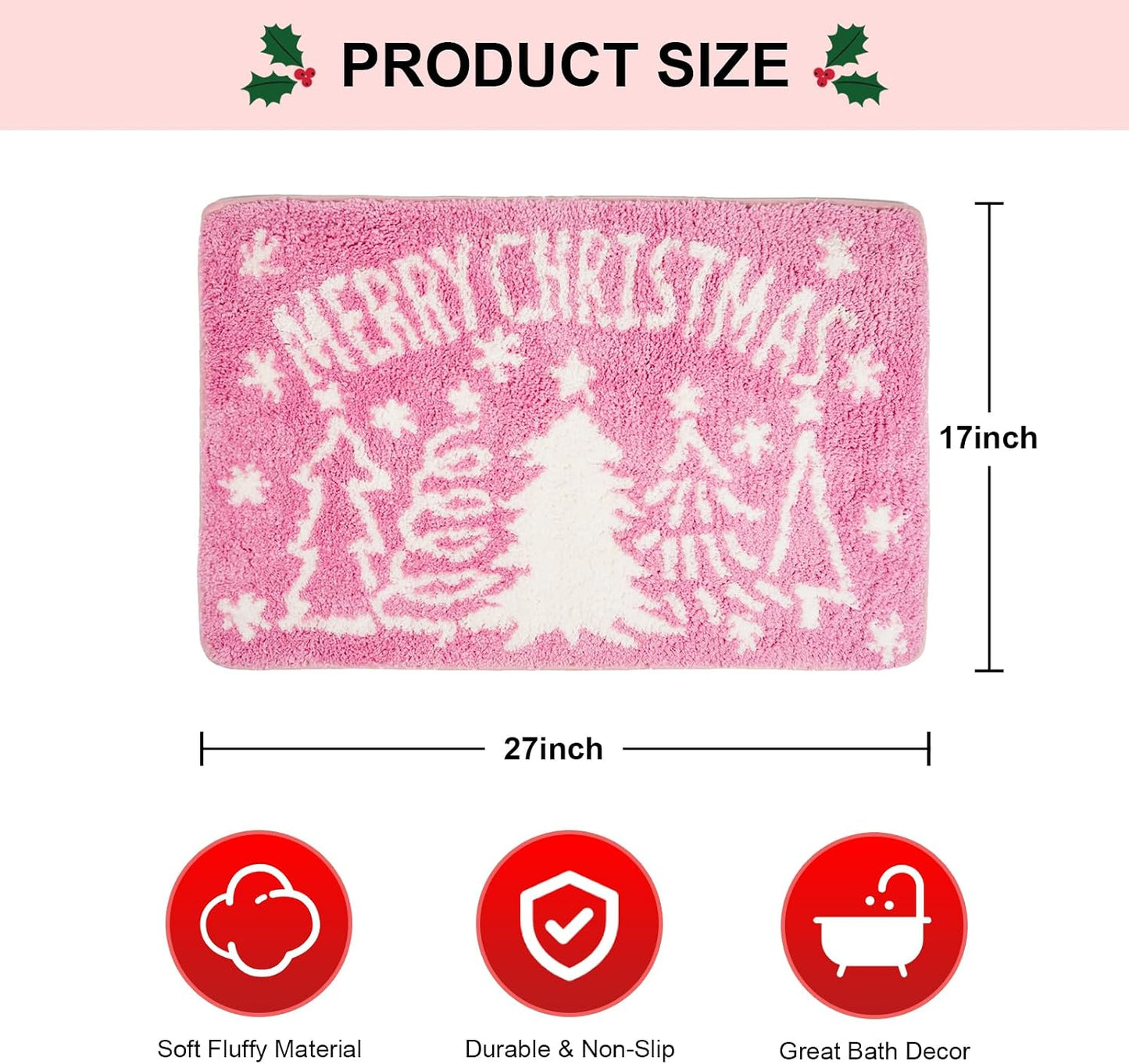 Alfombra navidad rosa tapete baño 17x27pulg hogar sala