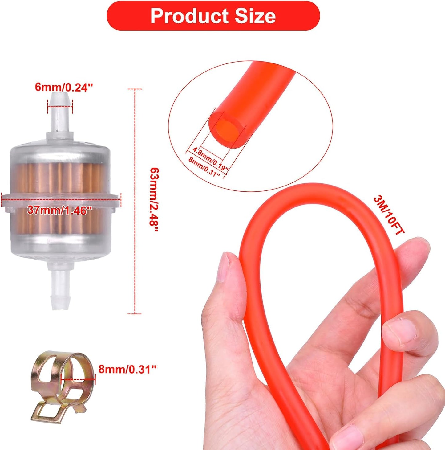 Línea combustible roja 3/16 10ft para Honda Predator