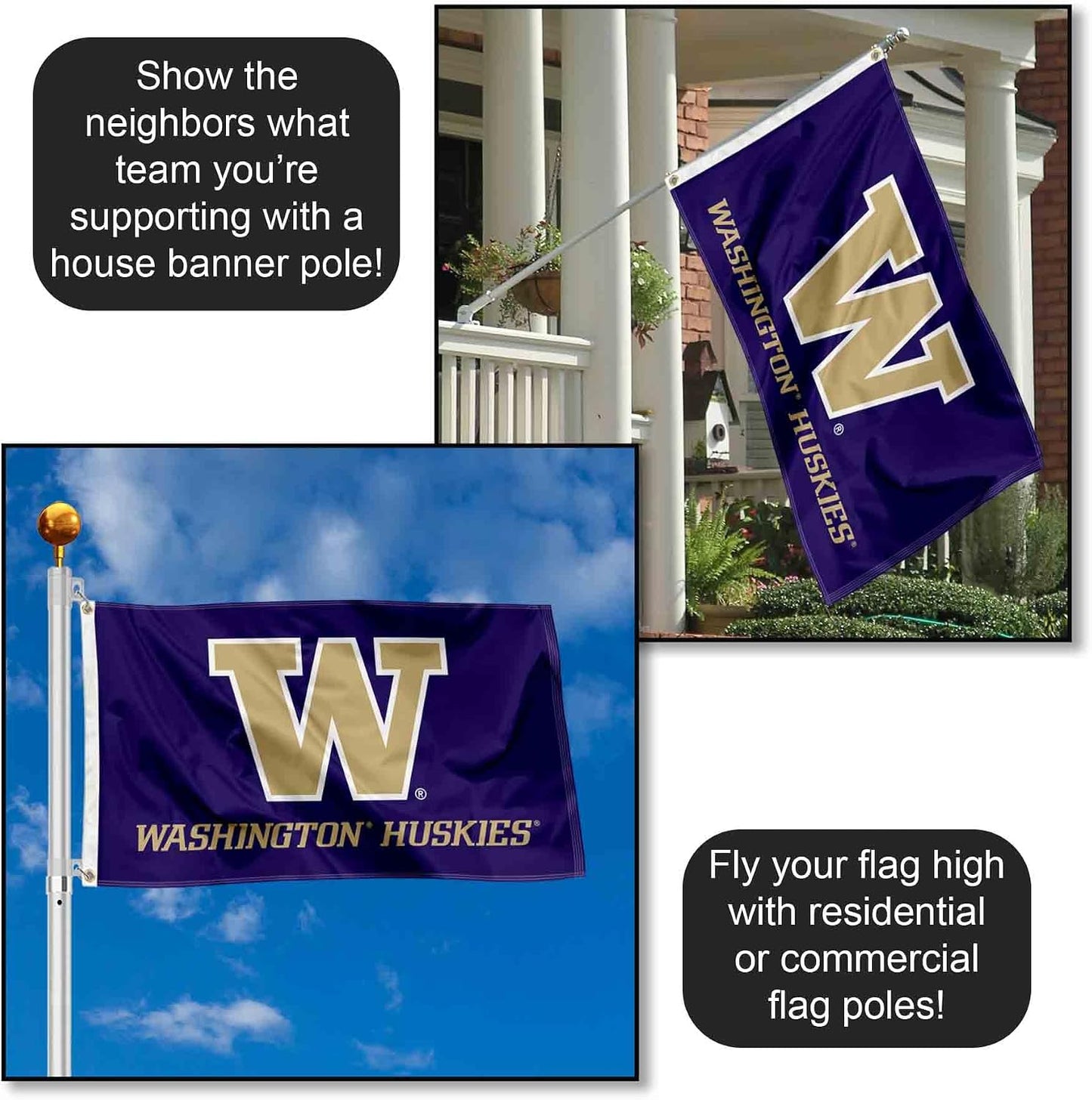 Bandera grande con ojales Washington Huskies