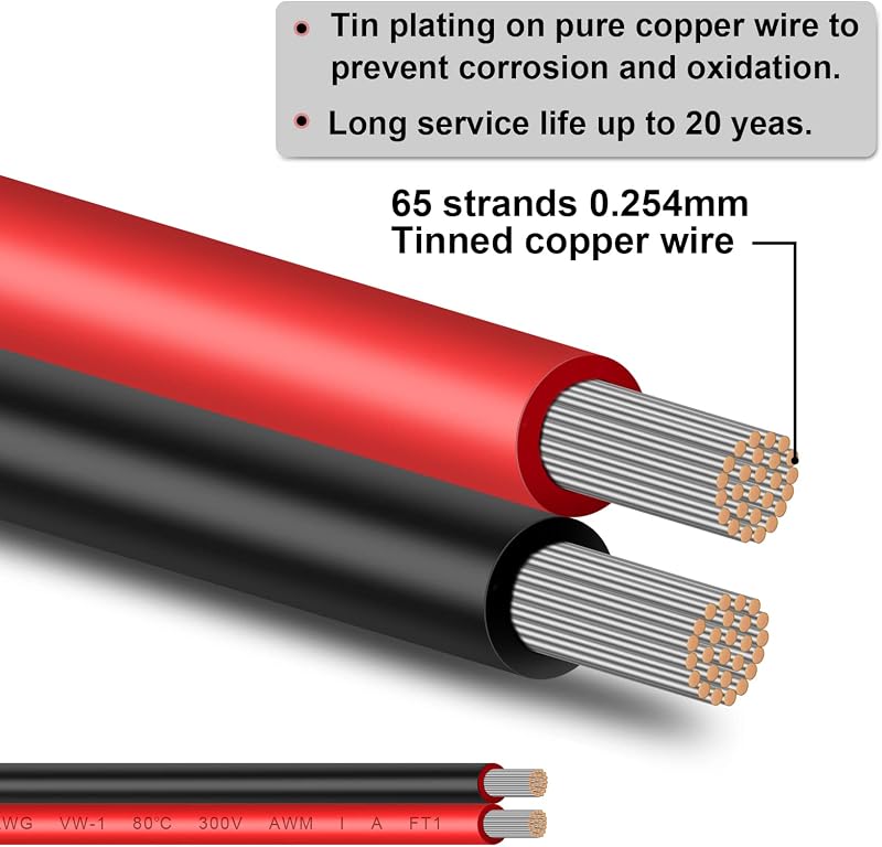 Cable cobre estañado 12AWG 50 ft 2 conductores negro PVC