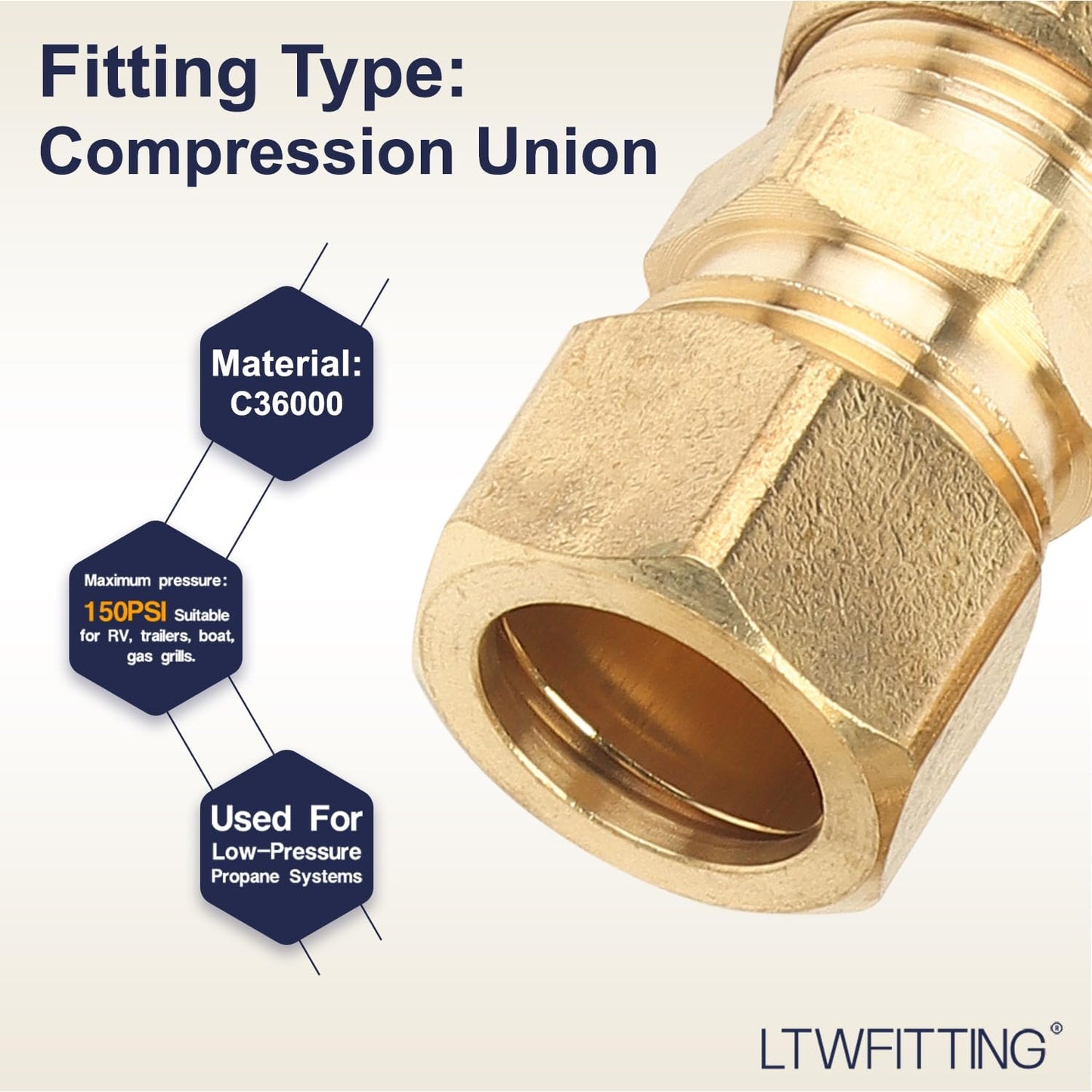 Unión compresión OD 5/8 pulg latón pack 20