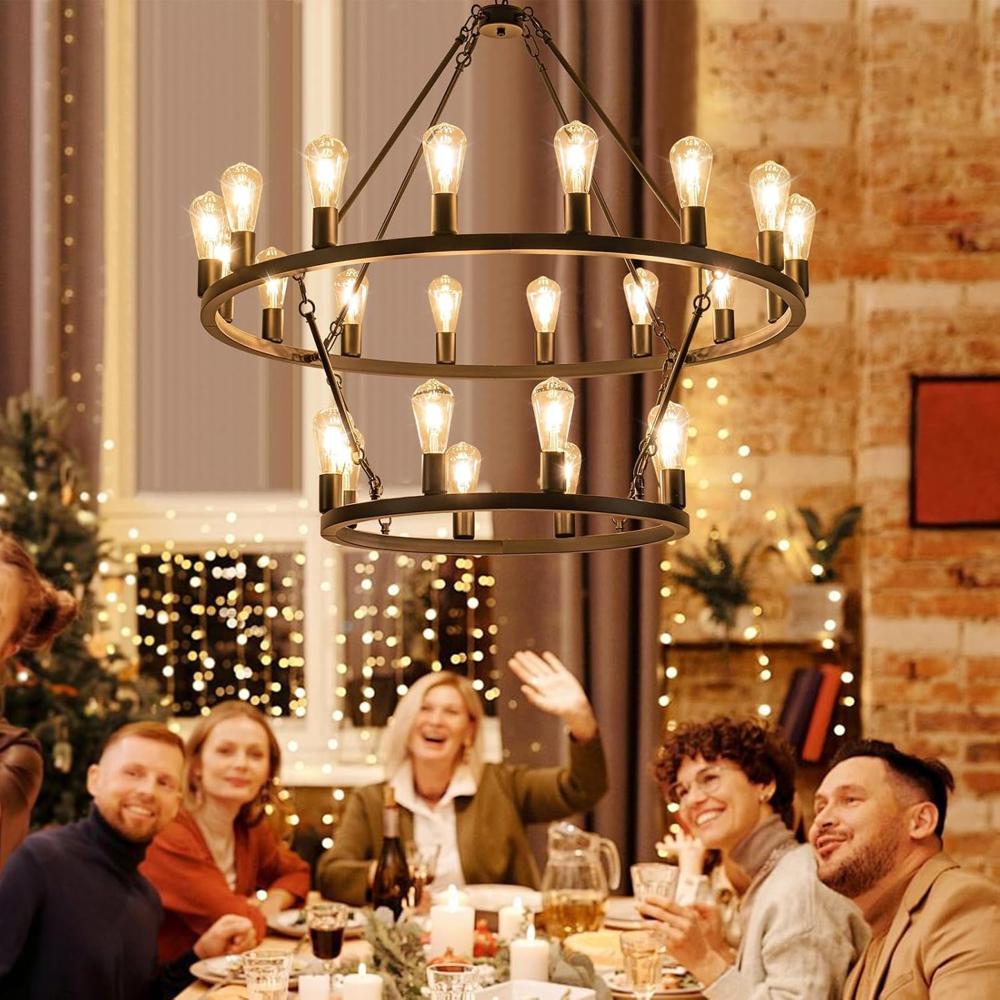 Lámpara de araña con ruedas de granja