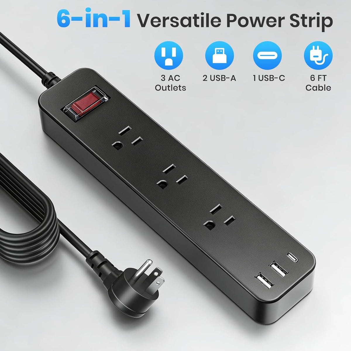 Regleta alimentación exterior IPX6 impermeable 3 tomas 3 USB 6pies