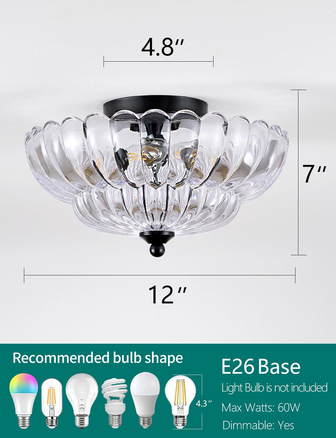 Lámpara techo 3 luces cristal vintage marco negro E26