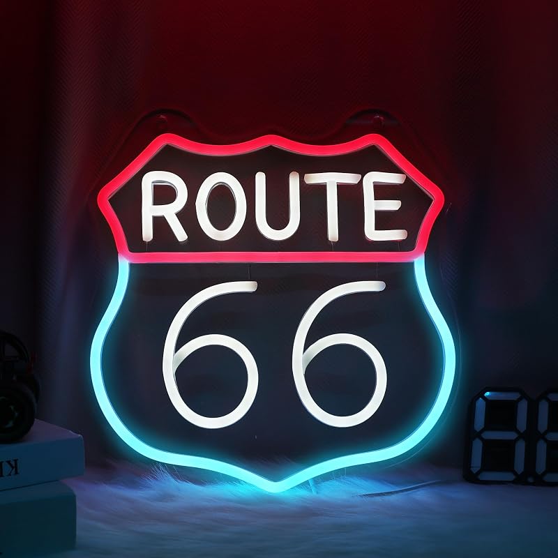 Letrero neón ruta 66 con luz LED USB para dormitorio y sala