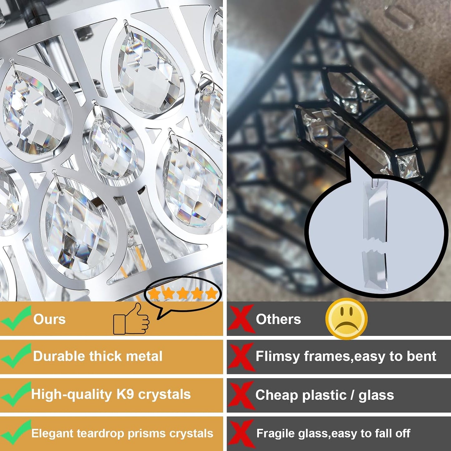 Lámpara techo redonda 9pulg cristal cromado cocina dormitorio