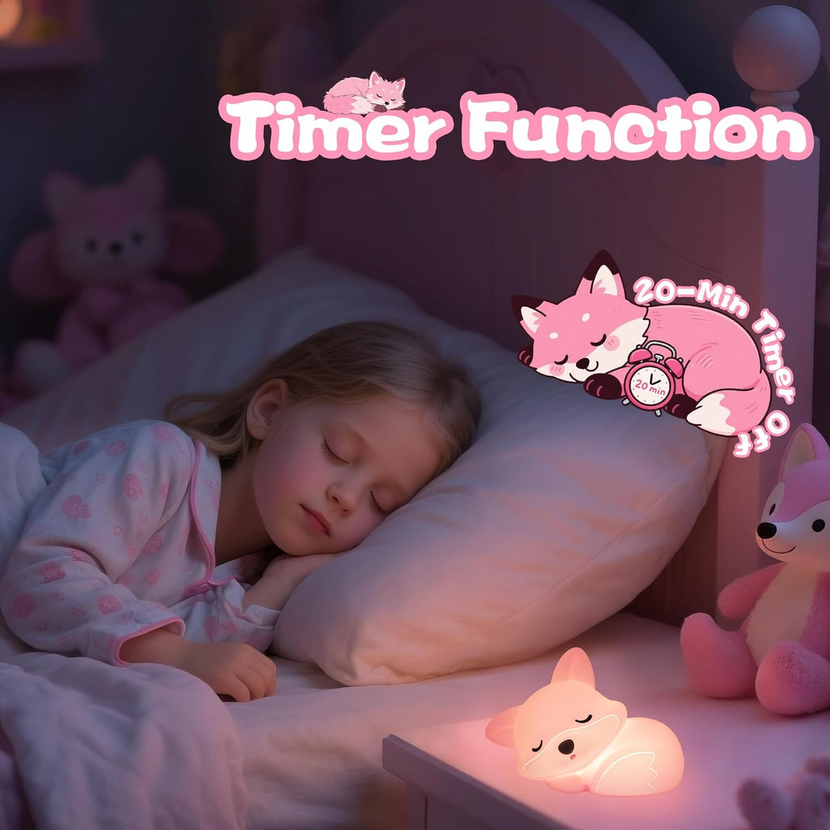 Luz nocturna de zorro silicona blanda para bebés y niños