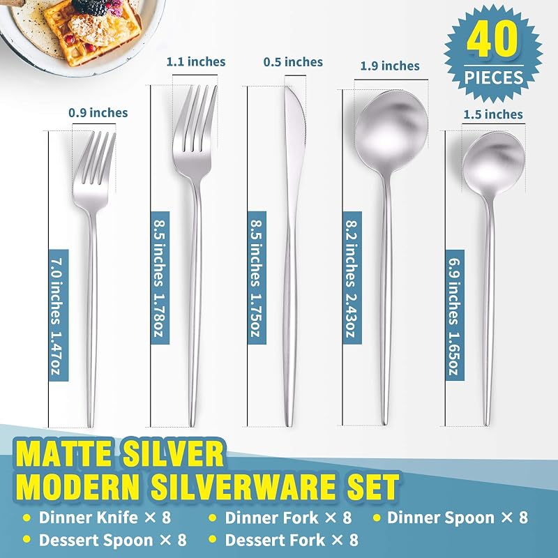 Set 40 Pzas Cubiertos Acero Inox Cepillado Mate