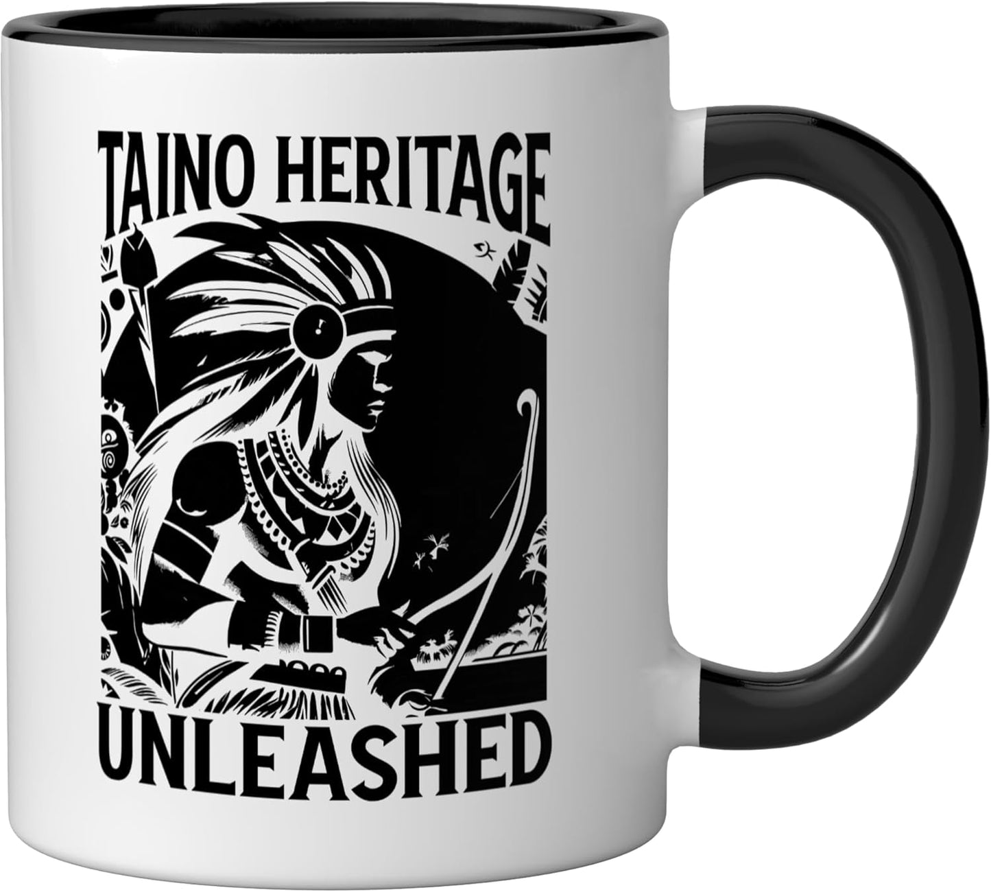 Taza Cerámica Taino Warrior Cultura Caribeña Negro/Blanco
