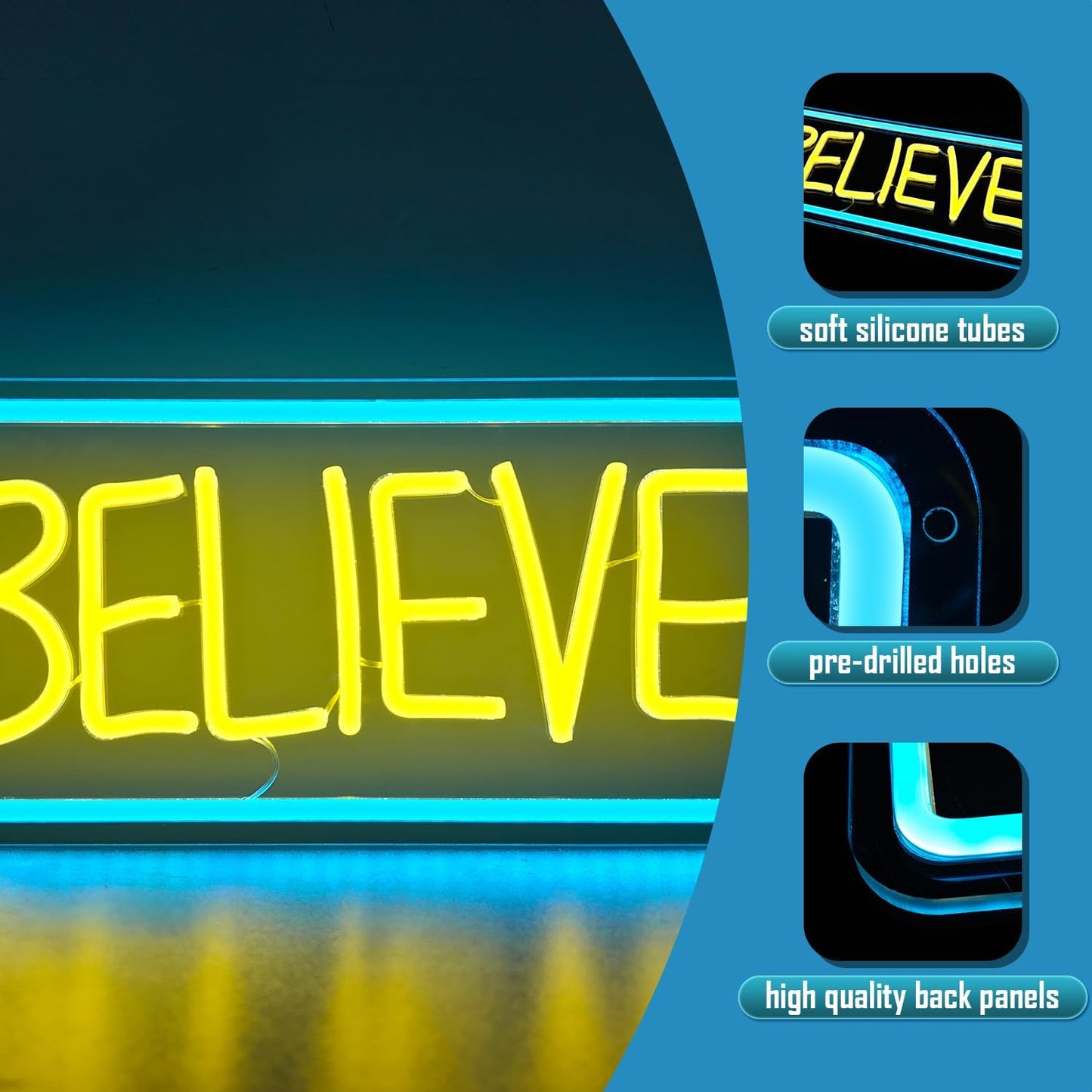 Letrero neón Believe regulable para dormitorio y sala
