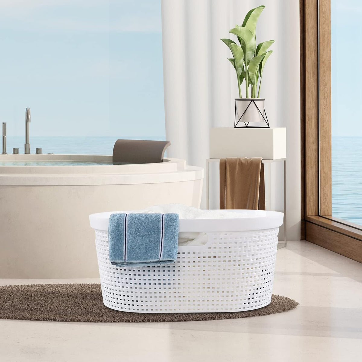 4 Cestas Plástico Blanco para Ropa Sucia 40L