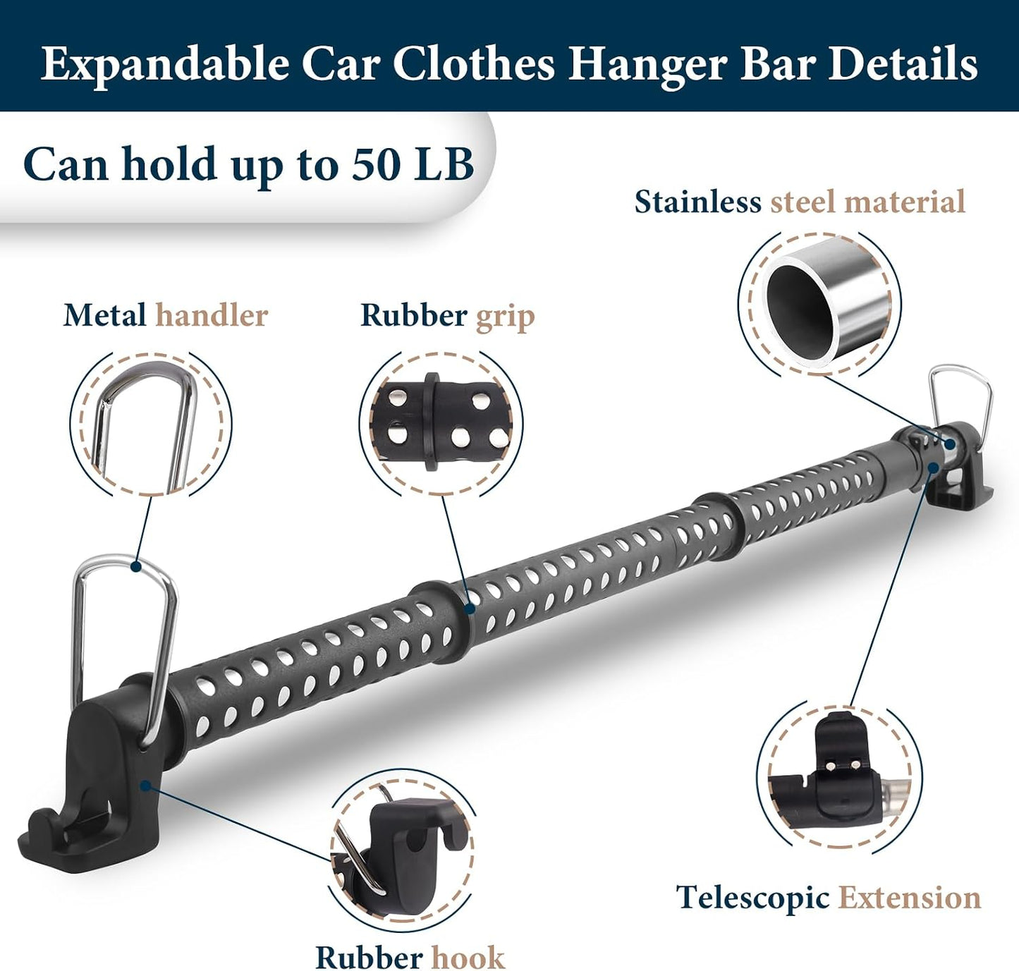 Barra telescópica para colgar ropa auto 34-53.5" acero inox