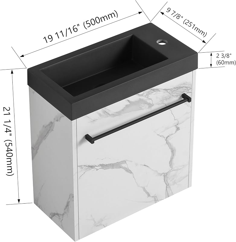 Armario tocador baño 20pulg puerta suave negro