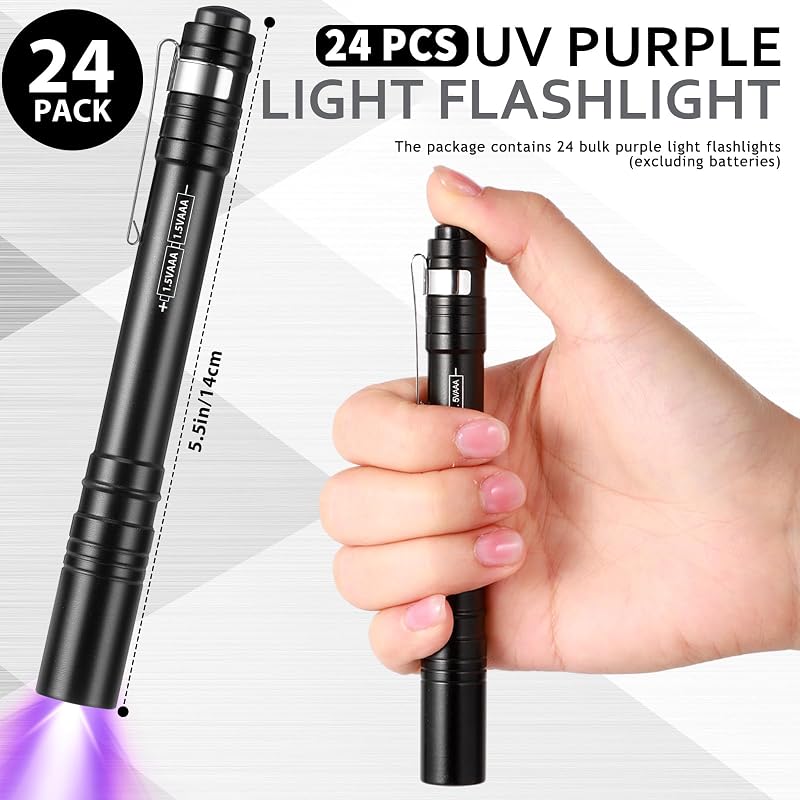 24 Linternas UV 395nm con clip para detección orina mascotas
