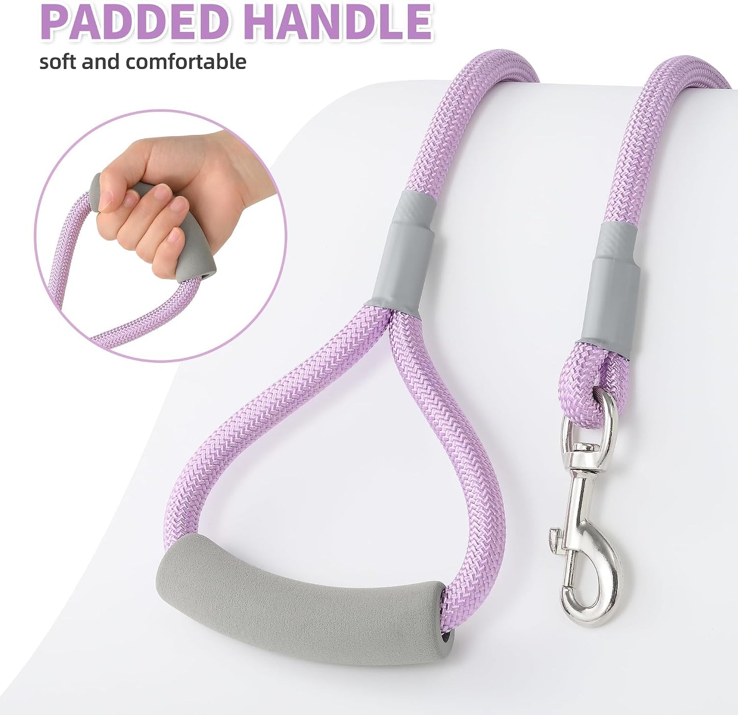 Correa perro cuerda nailon morado con mango acolchado 72pulg