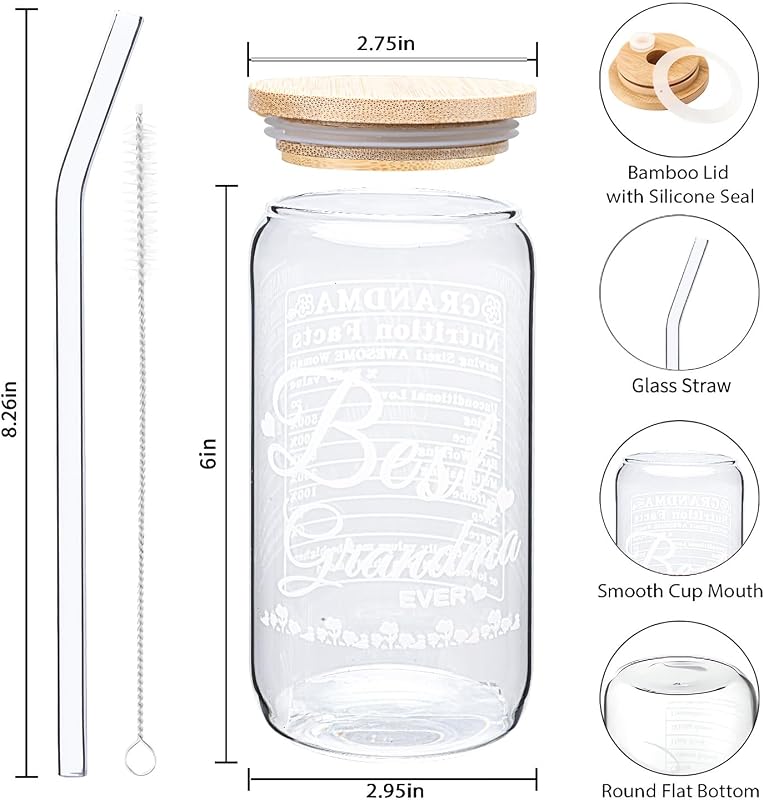 Taza café vidrio con tapa y pajita 16oz