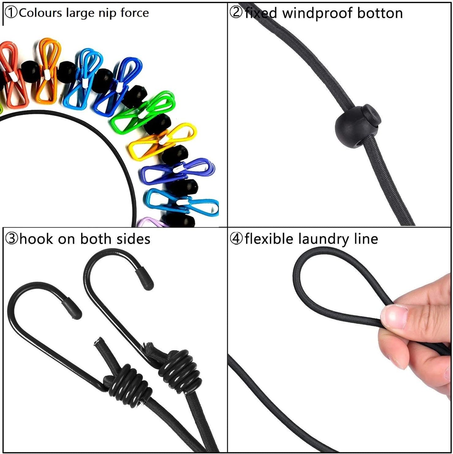 2 Tendederos portátiles con 12 pinzas elásticos retráctiles