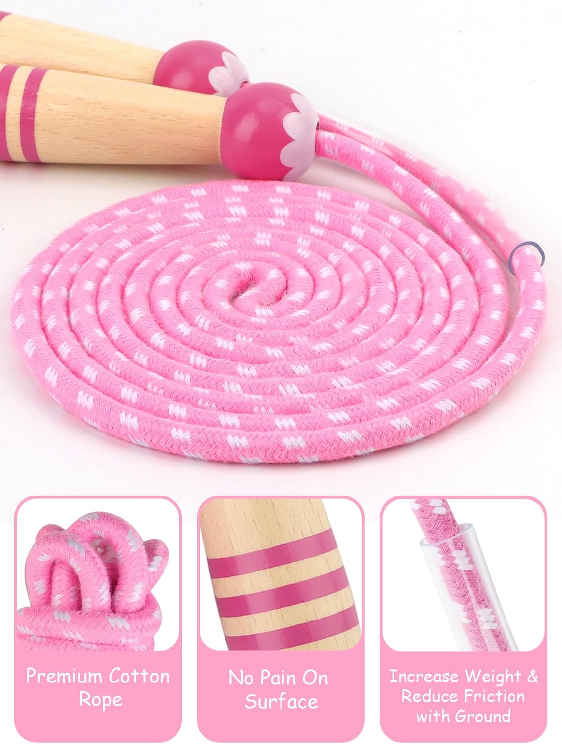 Cuerda saltar ajustable mango madera para niños fitness