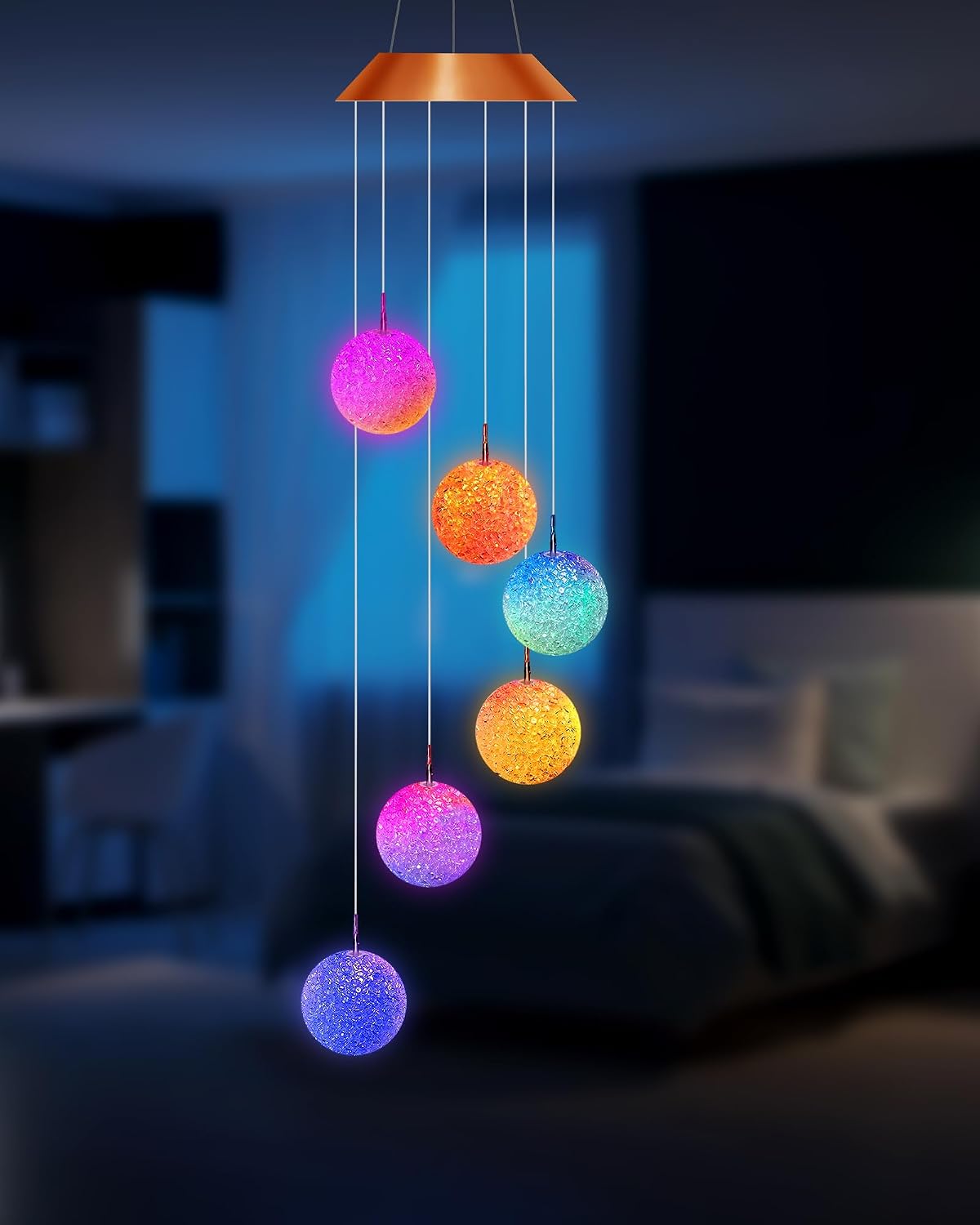 4 Carillones Viento Solares LED Cambian Color Jardín