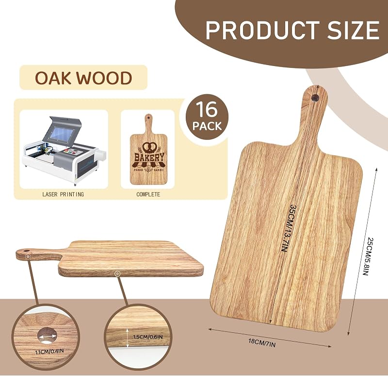 15 Tablas Cortar Roble 13.8x7pulg Bandeja Servir con Asa