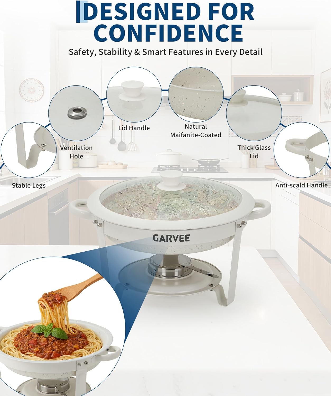 4 Pzas Plato Bufé 5qt Maifanita Blanca Con Tapa Vidrio