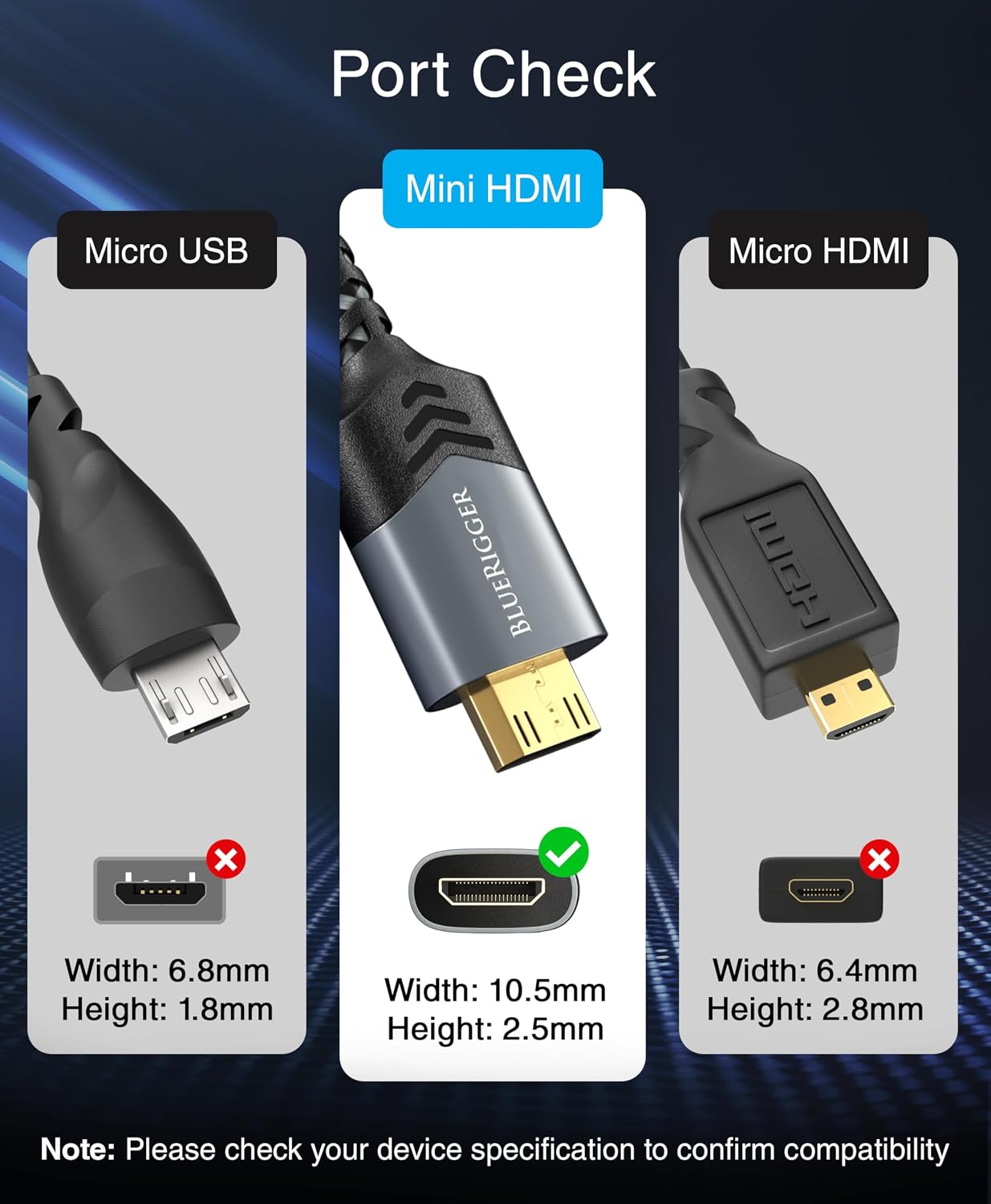 Cable HDMI mini a HDMI 10pies 4K 60Hz HDR comp cámara