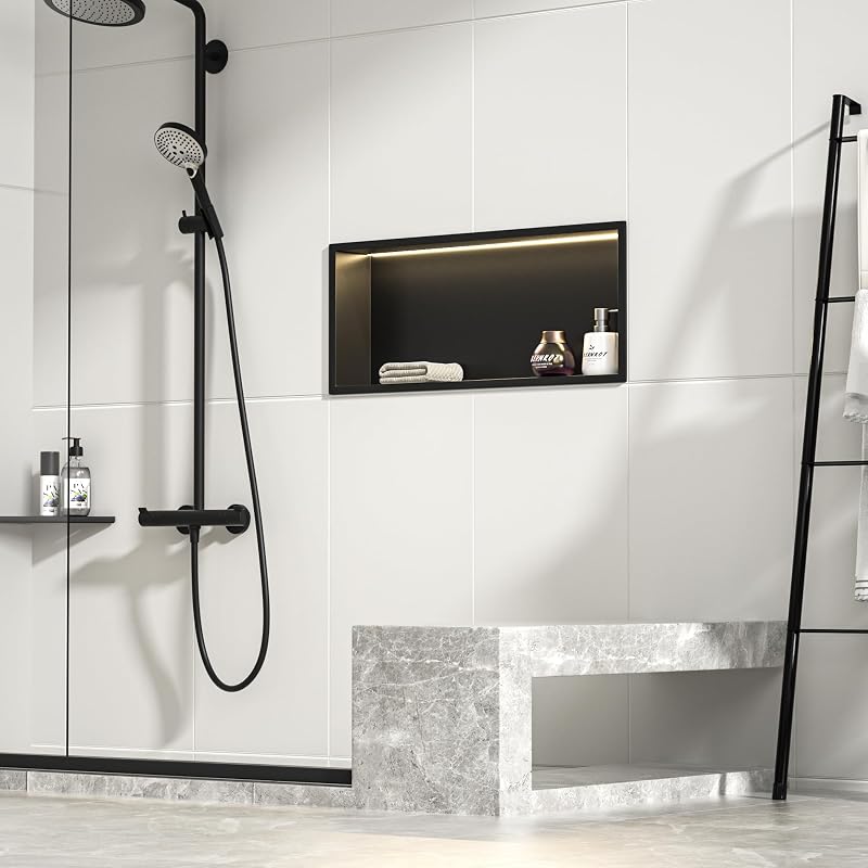 Hornacina acero inox LED impermeable 36x12pulg negro mate