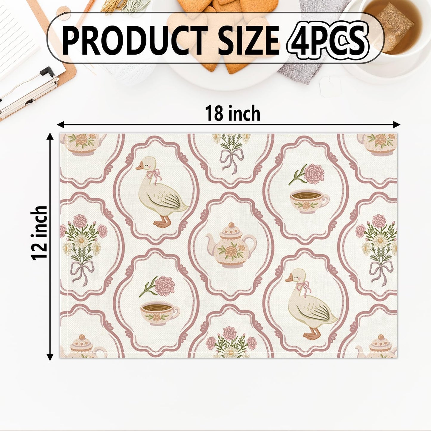 Set 4 Manteles Florales 12x18pulg Decoración Mesa Primavera