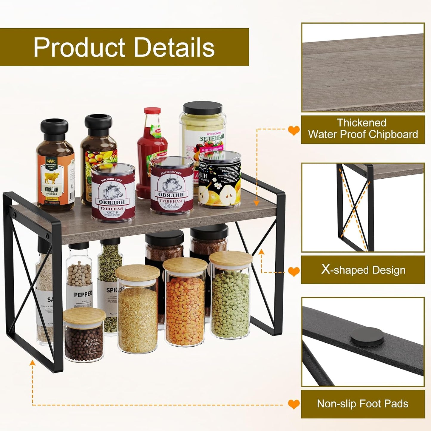 Organizador encimera cocina estante madera gris 15.7pulg
