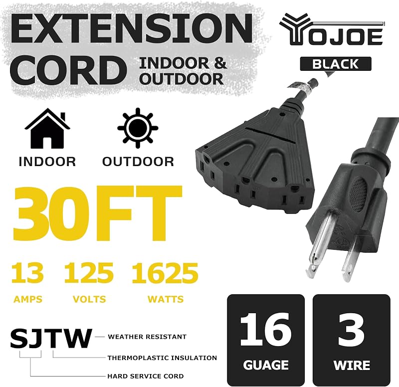 Cable extensión 3 tomas 13A resistente 30 ft negro