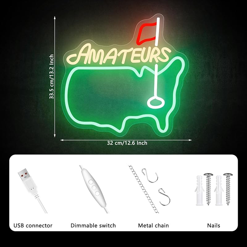 Letrero neón Amateurs para dormitorio, bar y club de golf