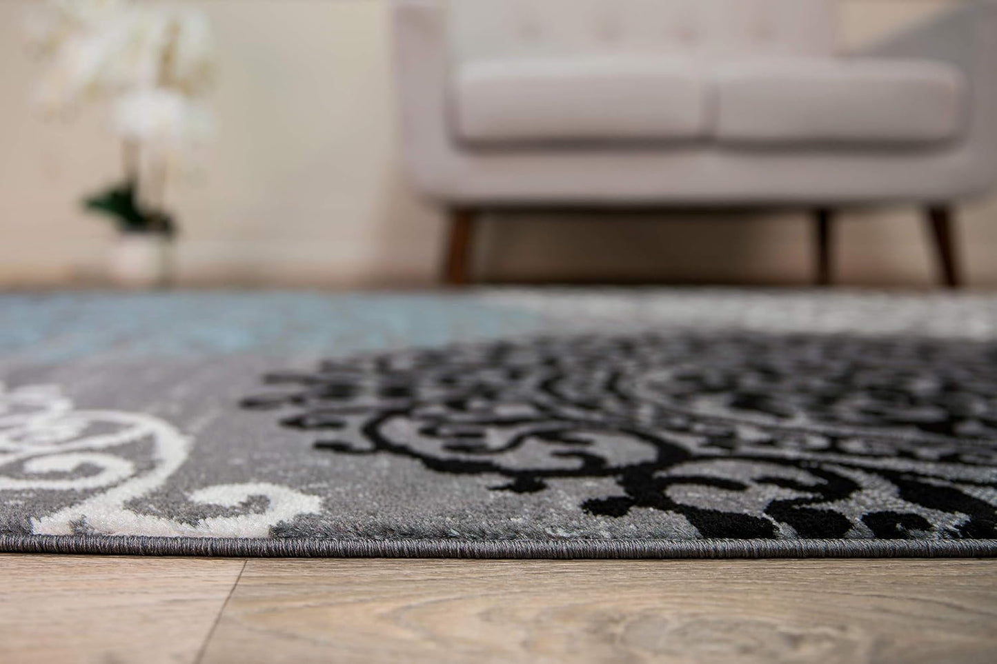 Tapete área diseño floral moderno gris interiores