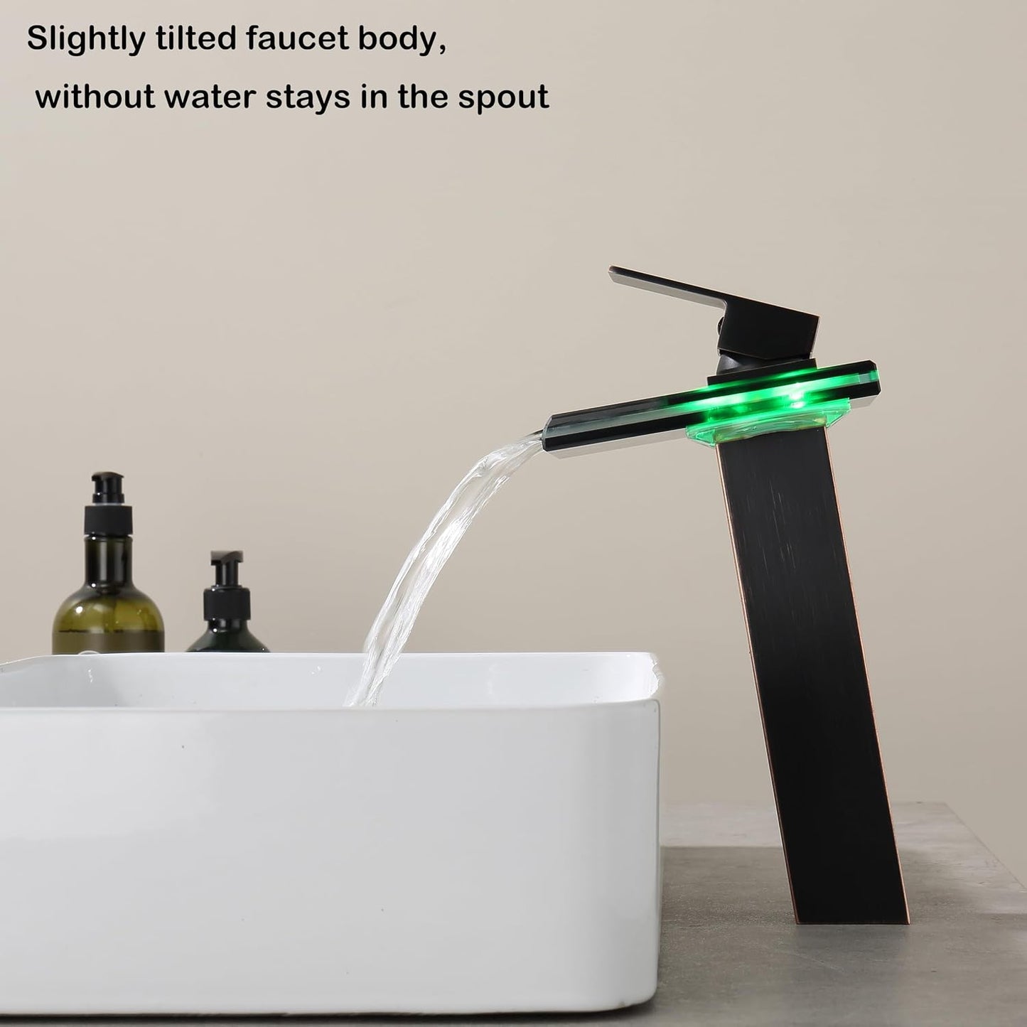 Grifo baño LED bronce aceitado 1 agujero boquilla vidrio