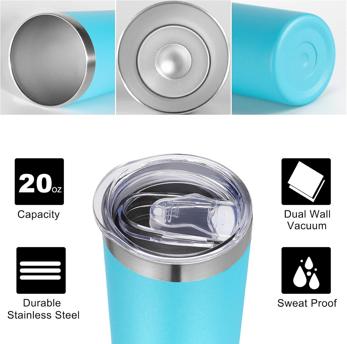 Vaso acero inox 20oz doble pared con tapa y pajita azul