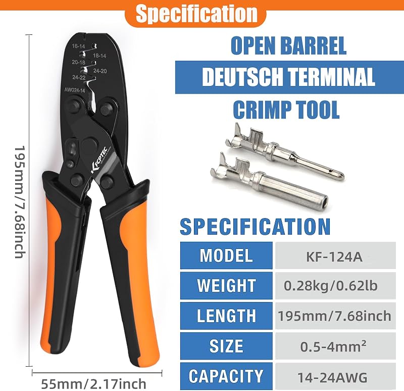Crimpadora terminales barril abierto Molex 24–14 AWG