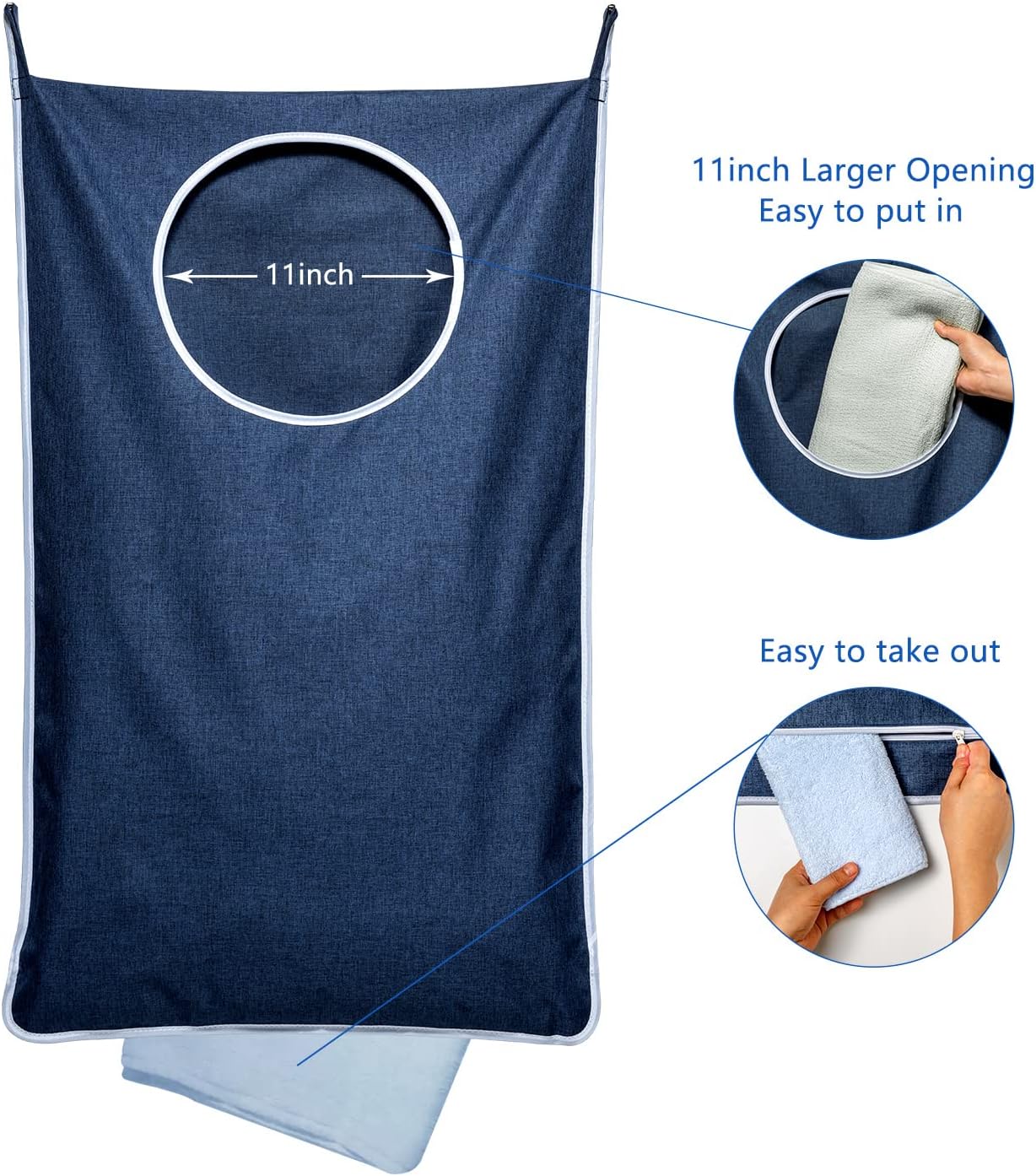 Bolsa lavandería colgante XL 36x22pulg con ganchos azul