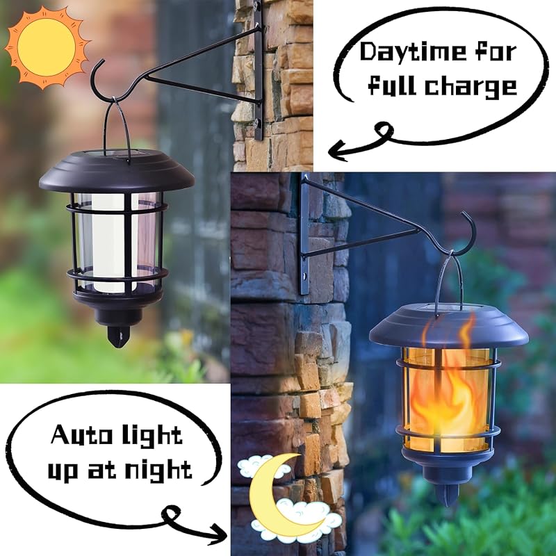 4 Linternas pared solar LED llama parpadeante autoencendido