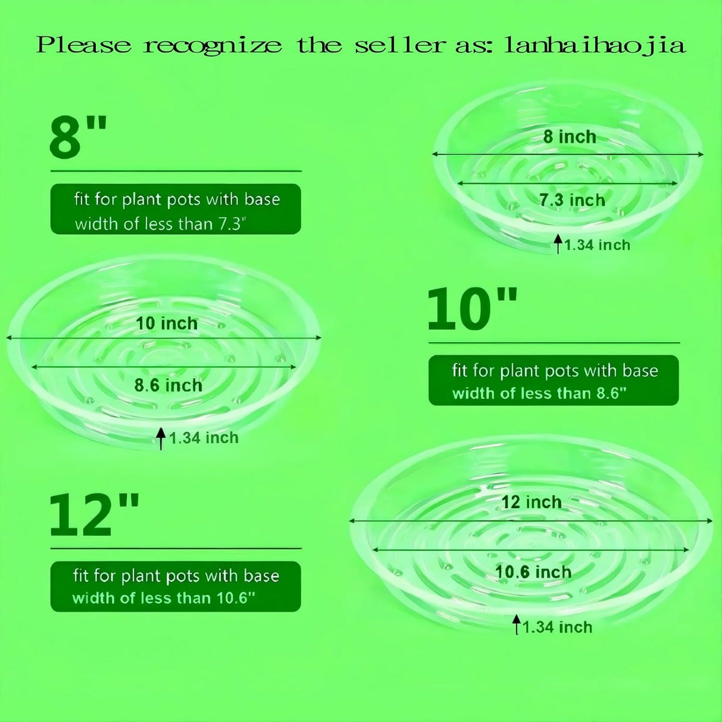6 Platillos Plástico 10pulg para Macetas Transparentes Redondos